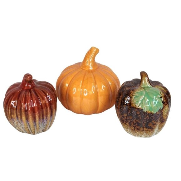 Fall Thanksgiving Table Centerpiece Set Of 3 Ceramic Decorative Pumpkins - Multi - Picture 3 of 7